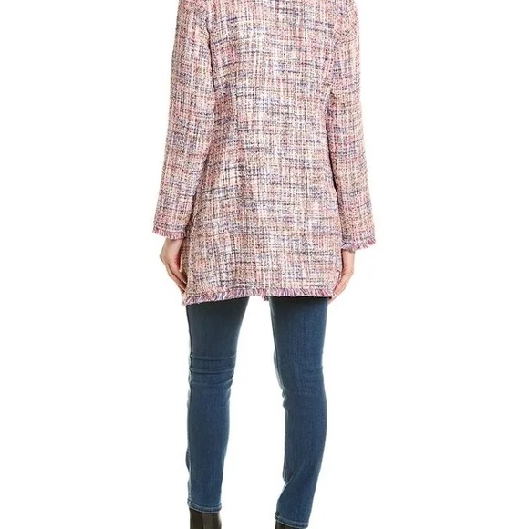 NWT- Laundry by Shelli Segal Boucle Fringe Jacket - Pink Tweed Coat - Medium - Picture 3 of 7